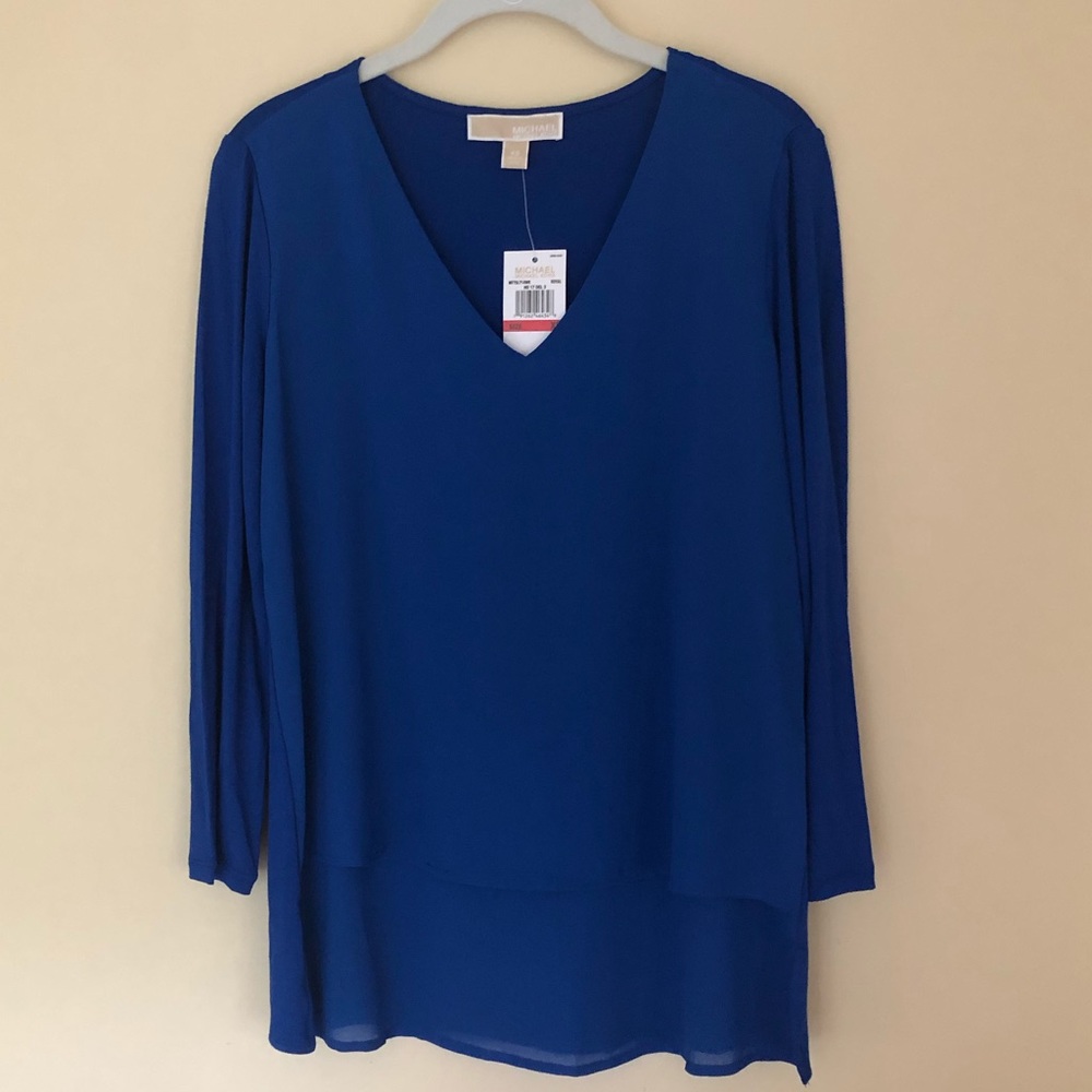 Michael Kors Royal Blue 3/4 Sleeve V-Neck Blouse